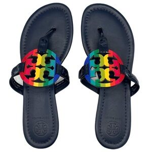 Tory Burch Miller Rainbow Royals Navy Leather Thong Sandals